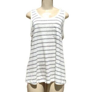 NWT Ava & Viv Linen Black/Cream Stripe Tank Top W/ Pocket - Size X-119